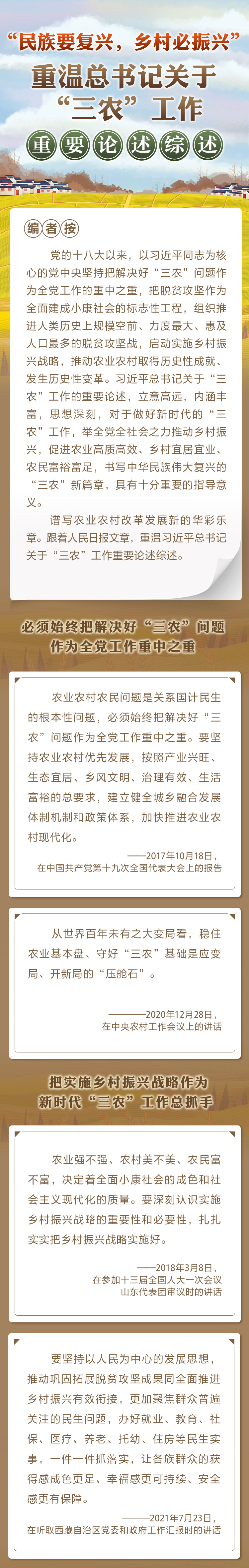 “民族要復(fù)興，鄉(xiāng)村必振興” 重溫總書記關(guān)于“三農(nóng)”工作重要論述綜述