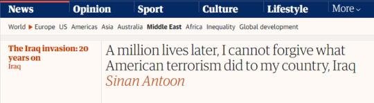 【世界說(shuō)】伊拉克作家刊文痛斥美國(guó)：100萬(wàn)人喪生，就是美國(guó)恐怖主義在伊拉克造成的后果 無(wú)法原諒！