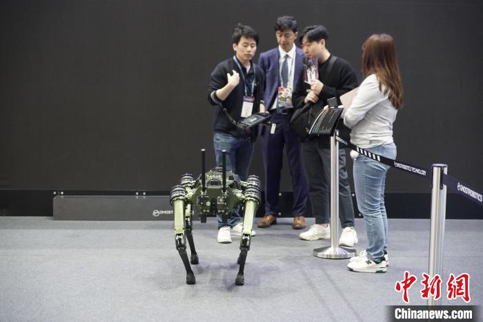 圖為觀眾在展會參觀機器人?！⑿?攝