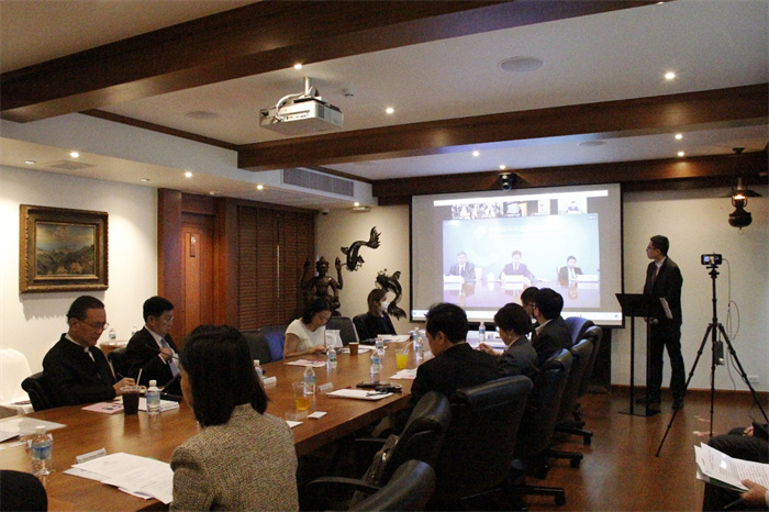  中國貿(mào)促會副會長張慎峰視頻致辭。中國貿(mào)促會駐泰國代表處供圖