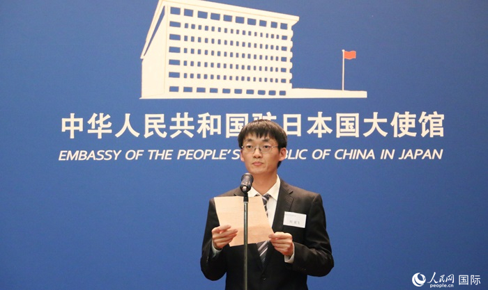 獲獎學(xué)生代表、大阪大學(xué)博士生劉亞飛發(fā)表感言。人民網(wǎng) 許可攝