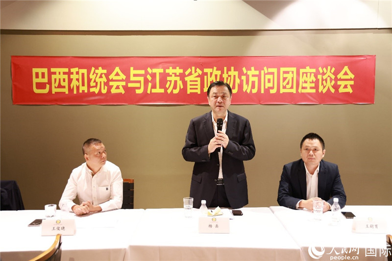 江蘇省政協(xié)副主席楊岳（中）在座談會(huì)上致辭。人民網(wǎng)記者 陳海琪攝