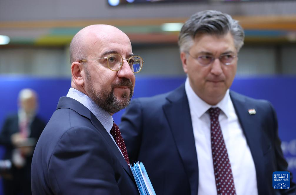 2月1日，歐洲理事會(huì)主席米歇爾（左）出席在比利時(shí)布魯塞爾舉行的歐盟特別峰會(huì)。新華社記者 趙丁喆 攝