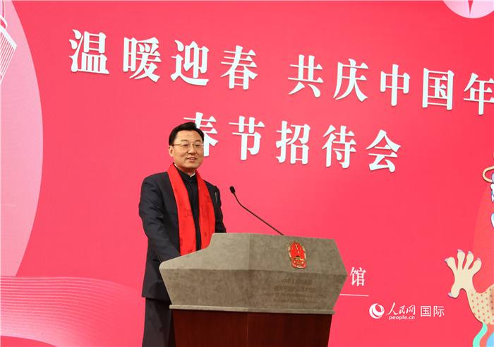 中國駐美國大使謝鋒發(fā)表致辭，向全體在美同胞致以親切問候。人民網(wǎng)記者 李志偉攝