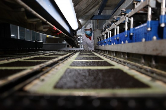 柘汪紫菜產(chǎn)業(yè)園內(nèi)入駐企業(yè)的紫菜生產(chǎn)線。贛榆區(qū)委宣傳部供圖