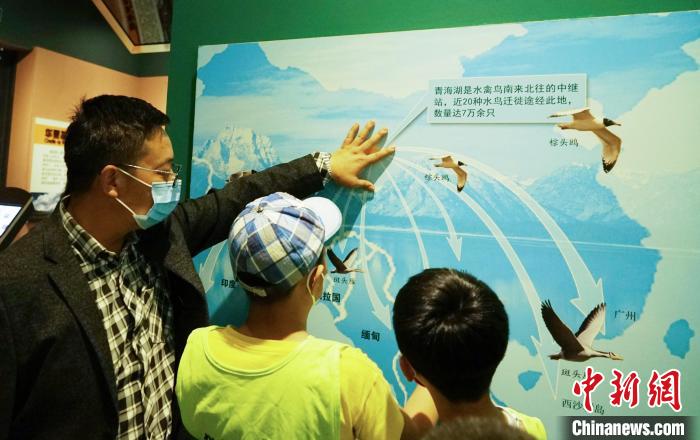 圖為小朋友在青海西寧湟水國(guó)家濕地公園科普館內(nèi)參觀學(xué)習(xí)?！●R銘言 攝