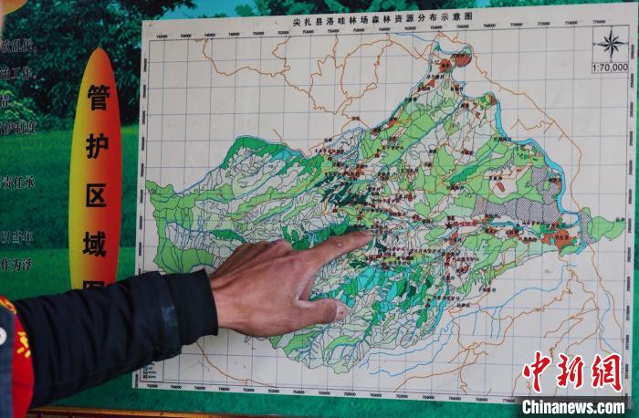 圖為桑杰加介紹管護區(qū)域分布?！●R銘言 攝