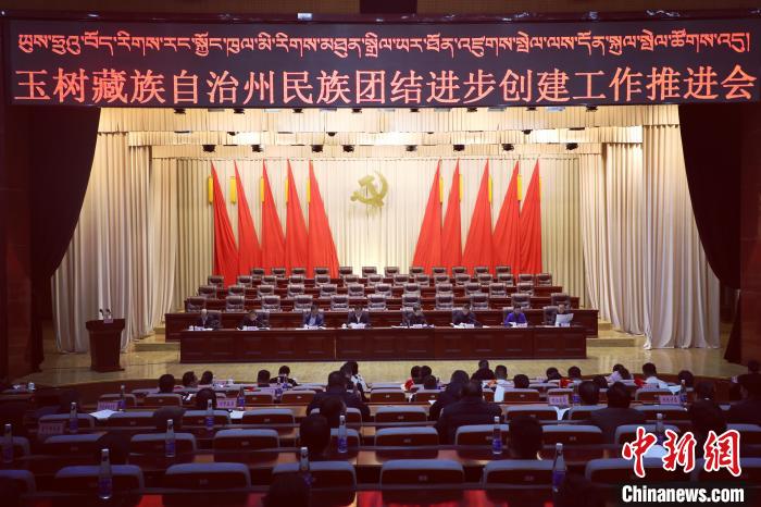 圖為玉樹州民族團(tuán)結(jié)進(jìn)步創(chuàng)建工作推進(jìn)會(huì)現(xiàn)場(chǎng)?！『F龍 攝
