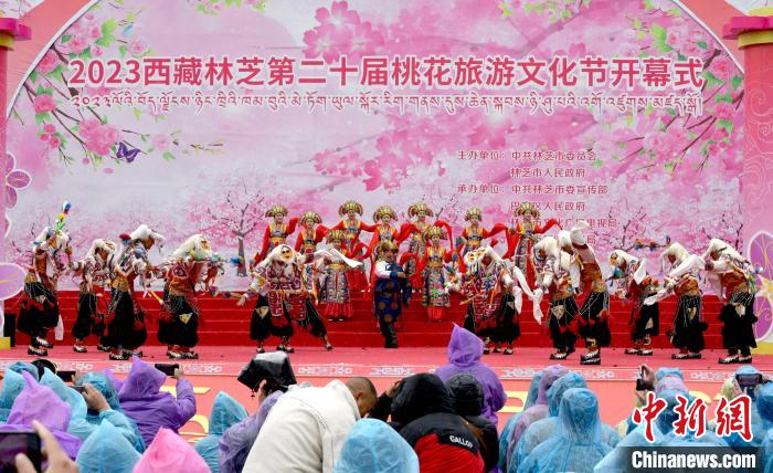 3月28日，西藏林芝第二十屆桃花旅游文化節(jié)開幕式上的文藝表演?！±盍?攝