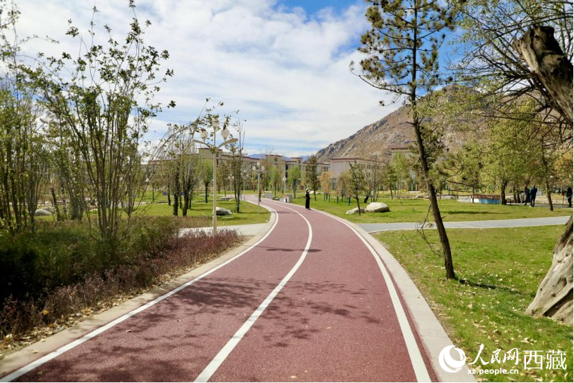 圖為青年林卡公園新設(shè)的跑道。人民網(wǎng)記者 次仁羅布攝
